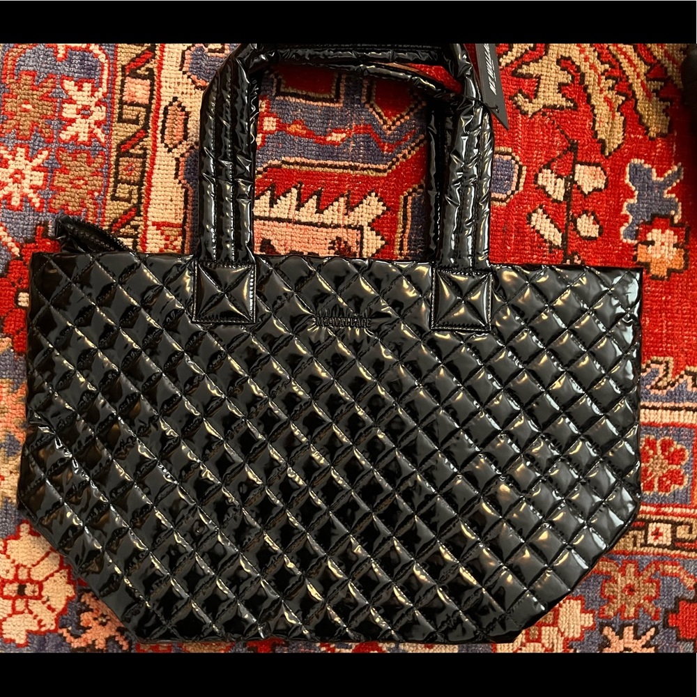 NEW MZ Wallace black lacquer medium metro tote